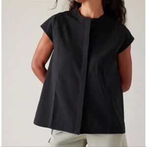 Athleta Performance Poplin Popover Button Up Blouse Black XL